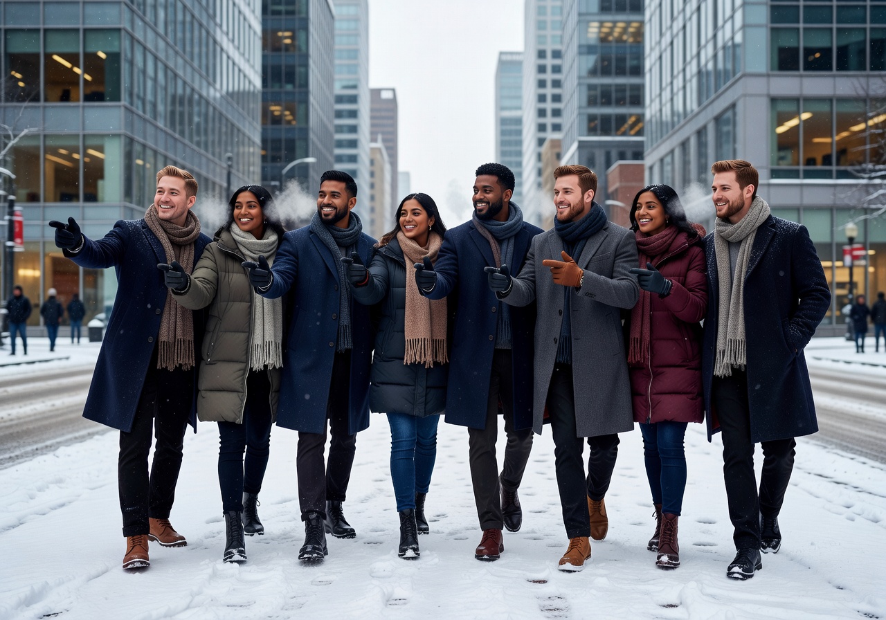 Celojoyoutpst Brand Team in Snowy Urban Background